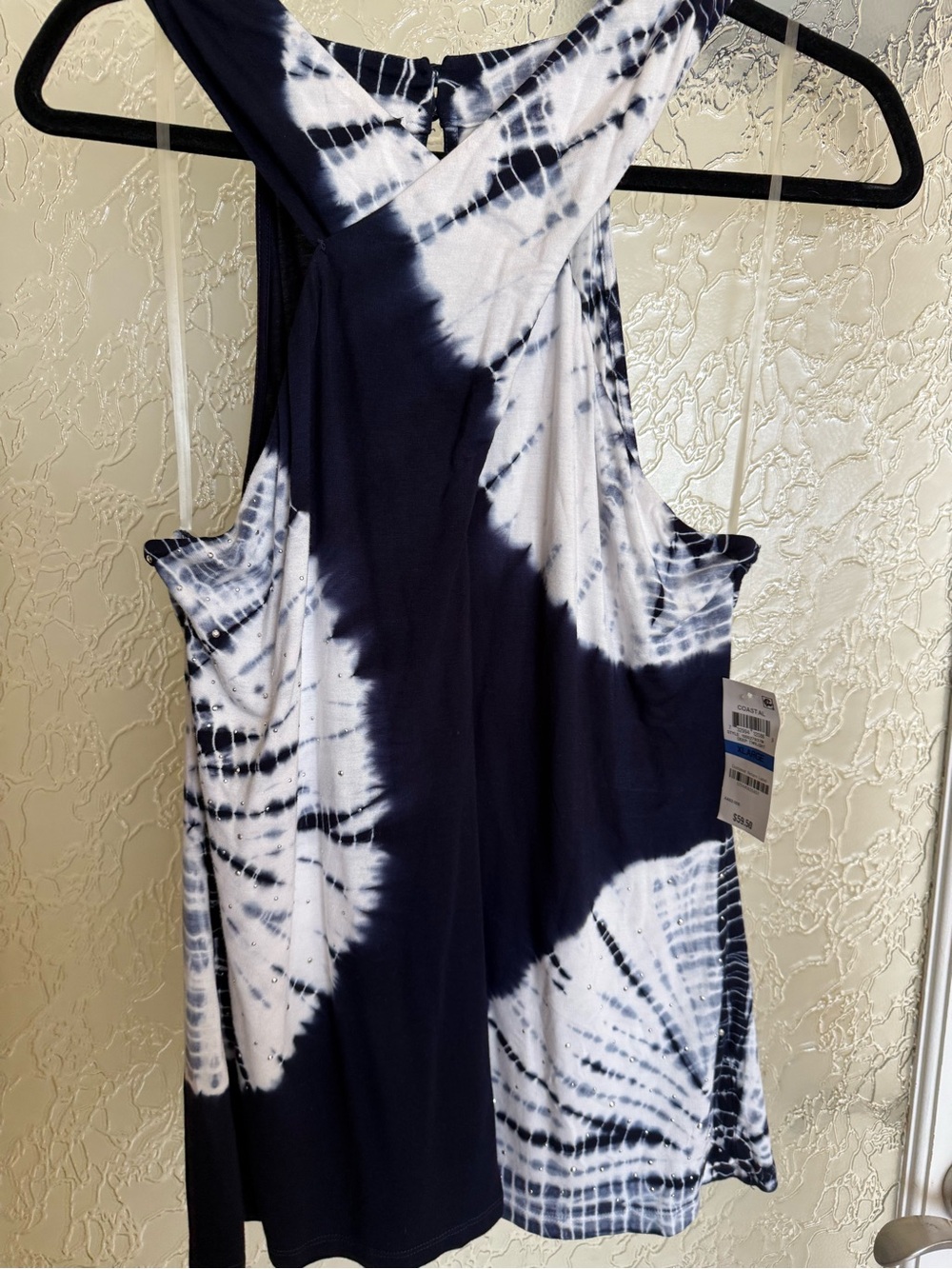 INC Navy & White Tie-Dye Racerback Tank